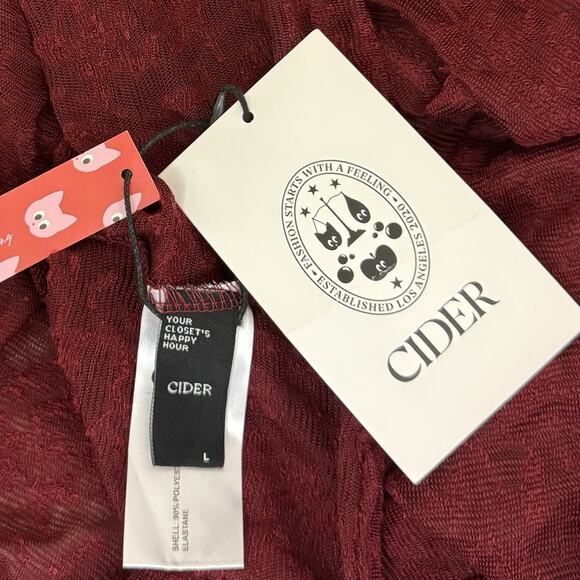 Cider Top Womens Large Burgundy Floral Abstract Burnout Sheer Stretchy Shirt - Picture 6 of 9